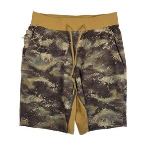 Lululemon T.H.E. Linerless Shorts 9" Mens Sz M Camo Gold Athletic Gym Workout
